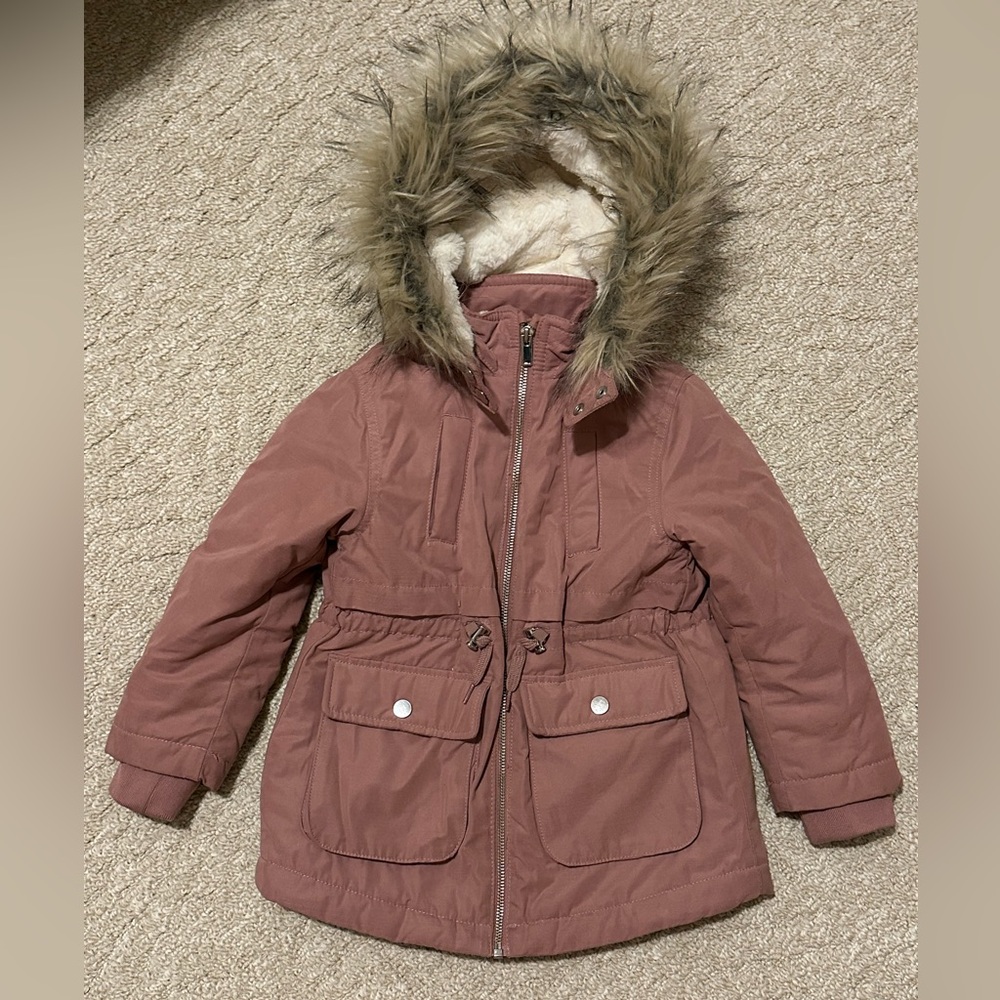 H&M Pink Jacket with Cream Faux Fur Lining